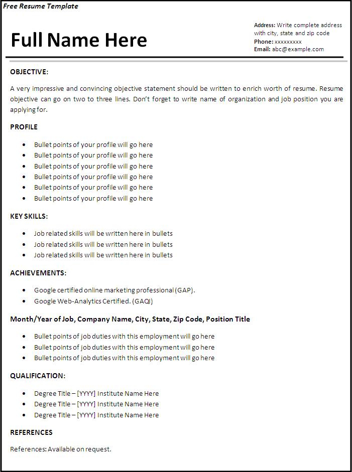 Free Work Resume Microsoft Templates