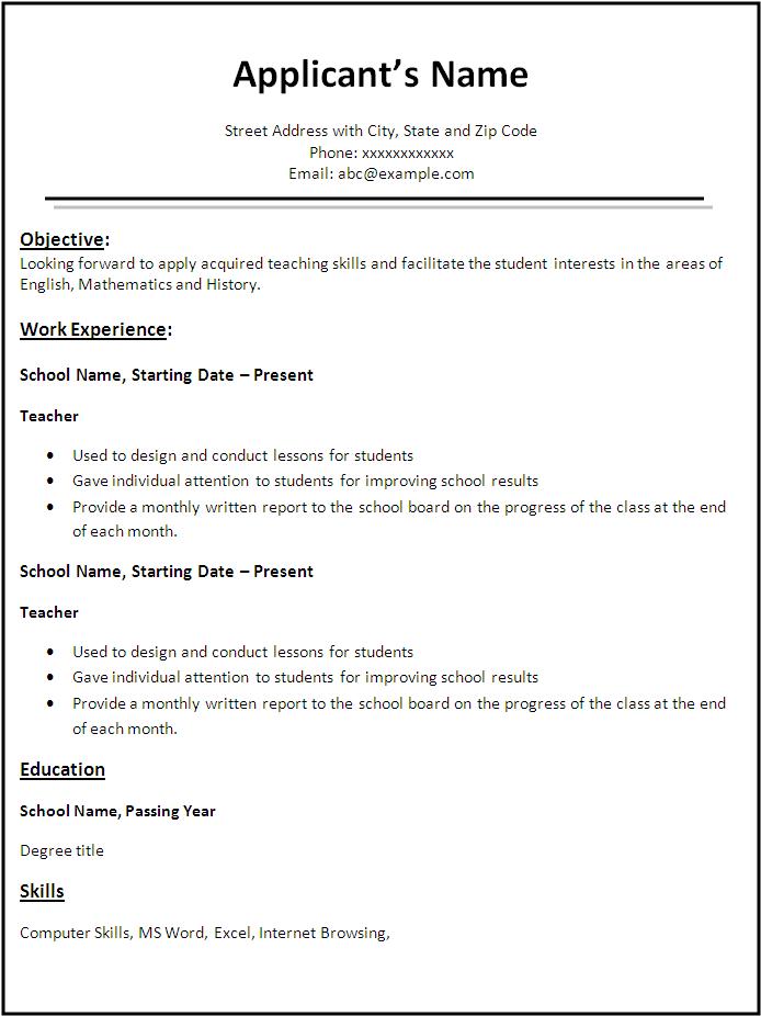 teacher resume template free printable word templates