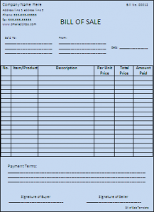 Bill of Sales Template