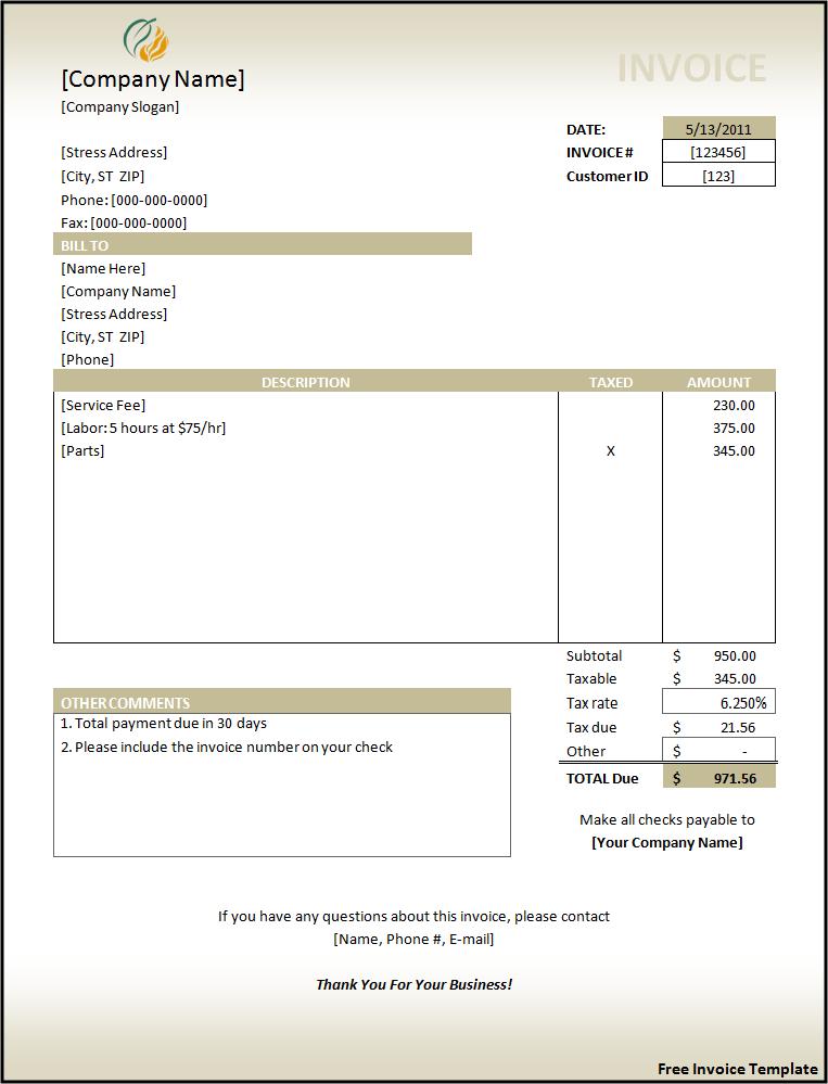 Free Invoicing Templates