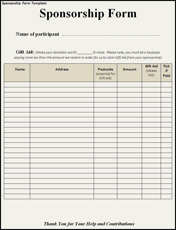 printable sponsor forms