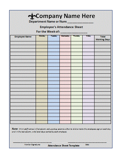 Attendance Chart Template Free