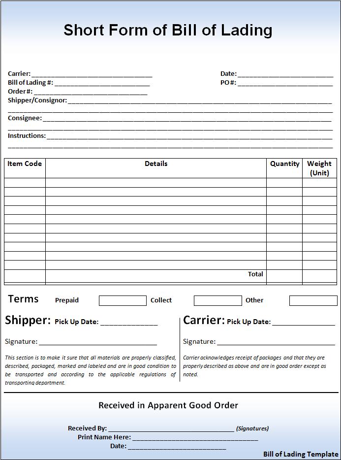 Online bill of lading printing