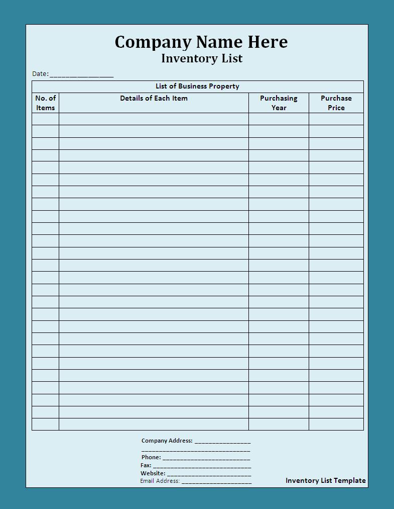 Inventory List Templates Free Printable Word Excel Pdf Formats