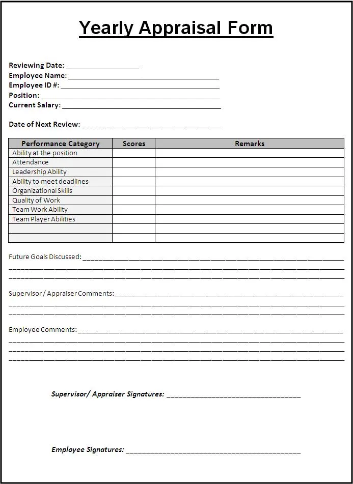 Yearly Appraisal Form Yearly Appraisal Form