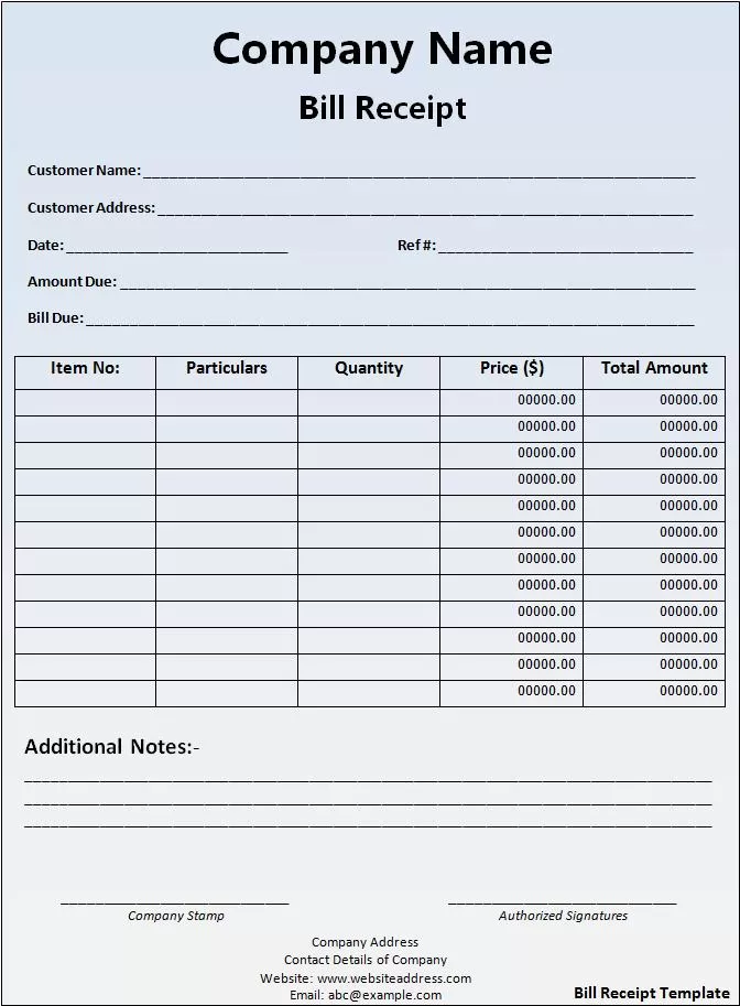 Bill Receipt Template Bill Receipt Format