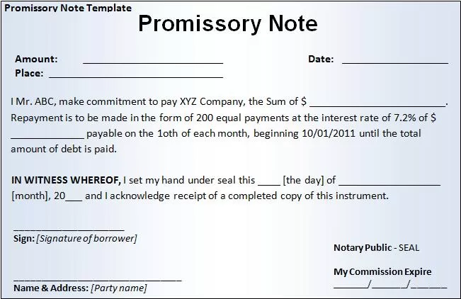 Promissory Note Template Promissory Note Template