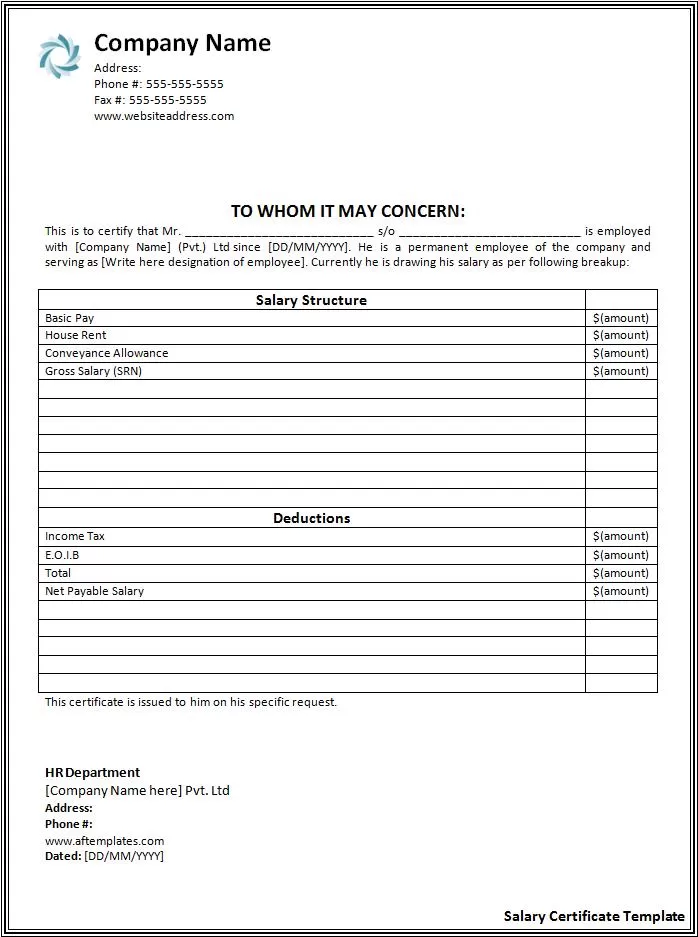 Salary Certificate Template Salary Certificate Format